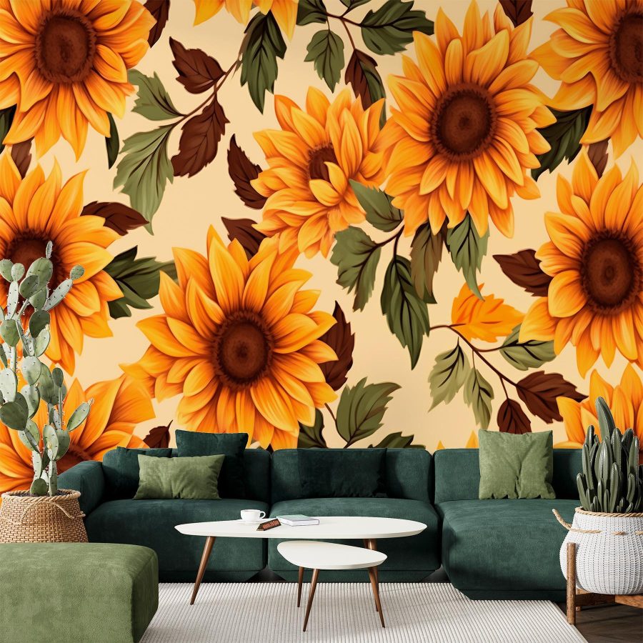 Patroon van zonnebloemen en bladeren