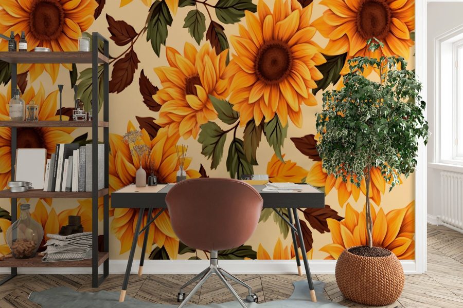 Patroon van zonnebloemen en bladeren