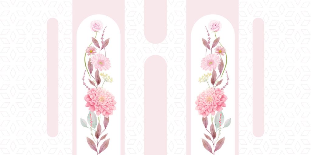 Roze bloemen en bladeren op een witte achtergrond Roze bloemen en bladeren op een witte achtergrond