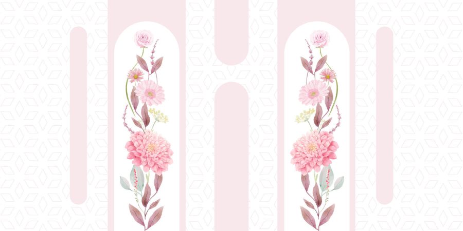 Roze bloemen en bladeren op een witte achtergrond