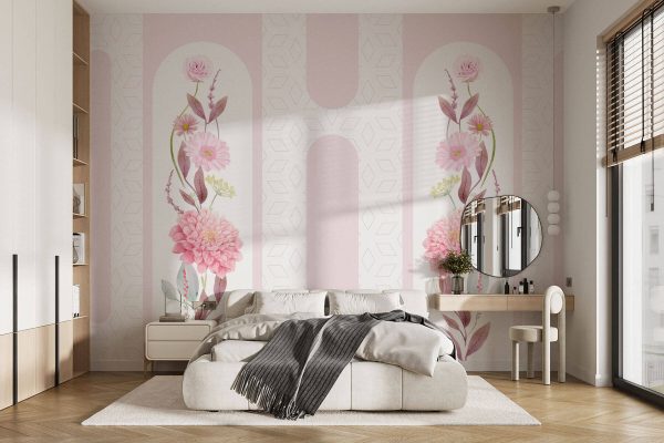 Roze bloemen en bladeren op een witte achtergrond Roze bloemen en bladeren op een witte achtergrond