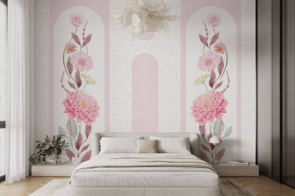 Roze bloemen en bladeren op een witte achtergrond Roze bloemen en bladeren op een witte achtergrond