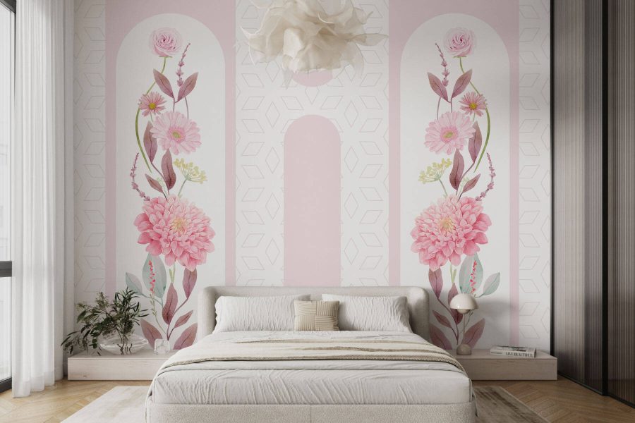Roze bloemen en bladeren op een witte achtergrond