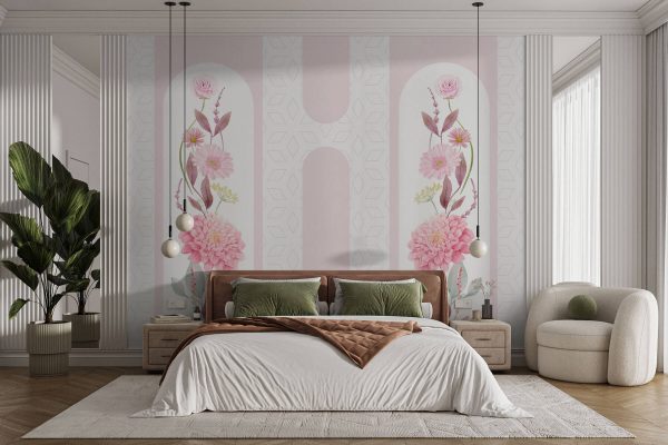 Roze bloemen en bladeren op een witte achtergrond Roze bloemen en bladeren op een witte achtergrond