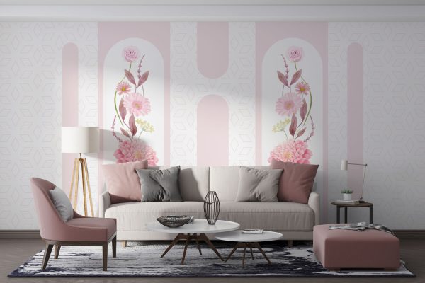 Roze bloemen en bladeren op een witte achtergrond Roze bloemen en bladeren op een witte achtergrond