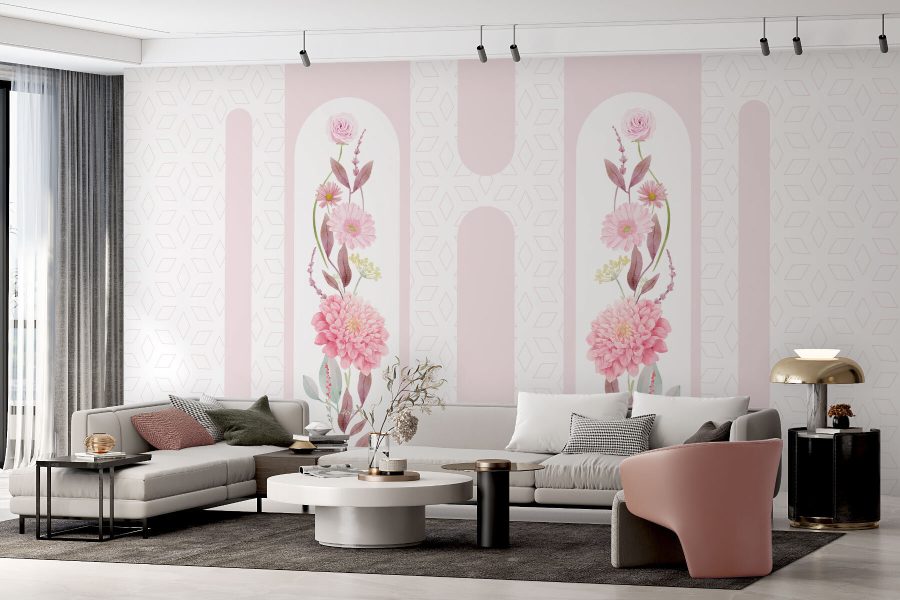 Roze bloemen en bladeren op een witte achtergrond