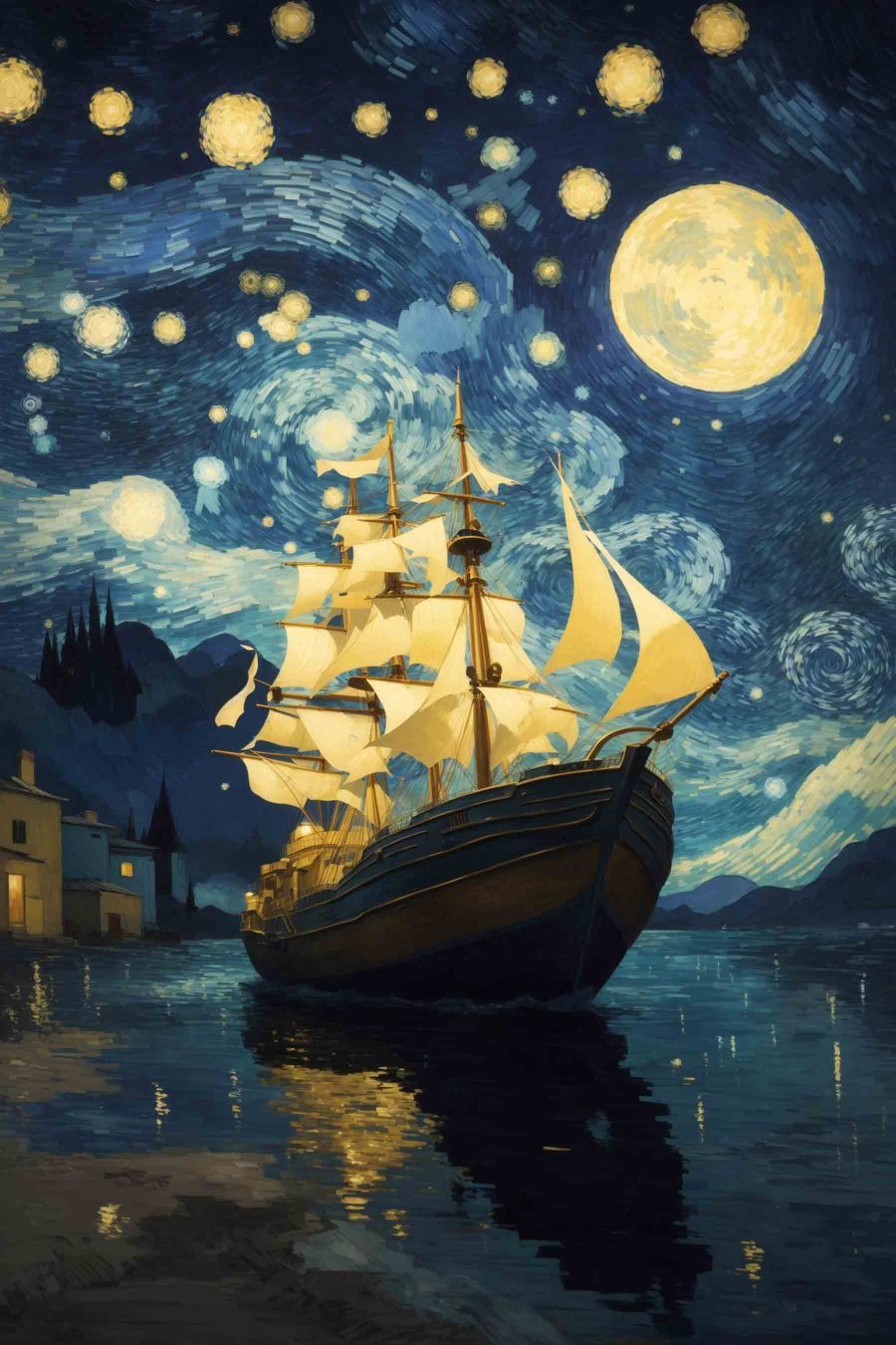 Schilderij van een schip in het water