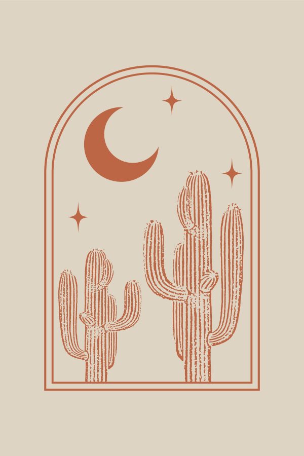 Grafiek van een cactus en een maan Grafiek van een cactus en een maan