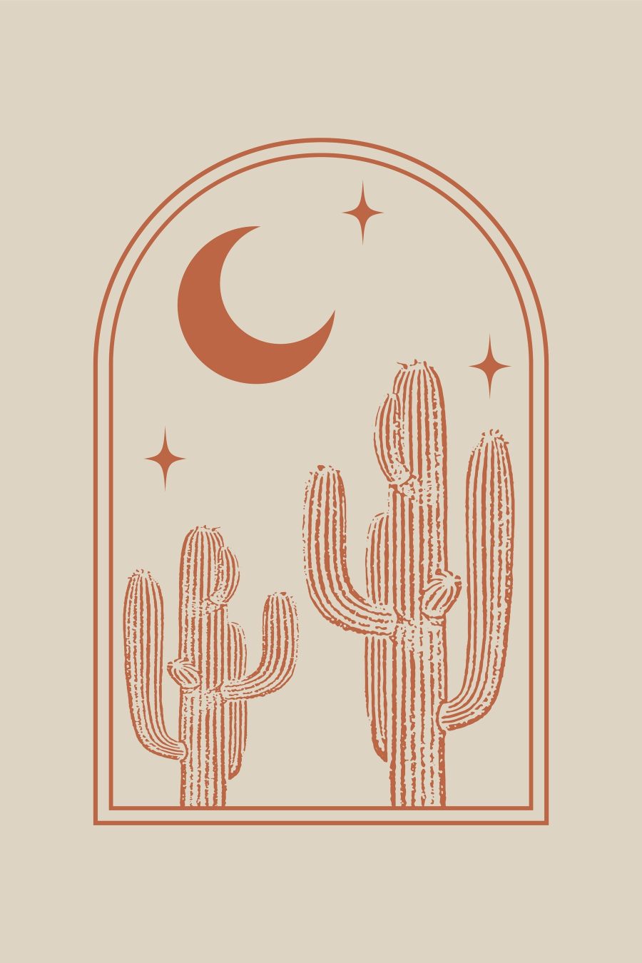 Grafiek van een cactus en een maan Grafiek van een cactus en een maan