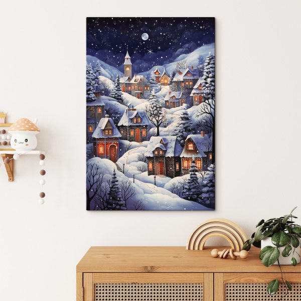 Schilderij van een besneeuwd dorp Schilderij van een besneeuwd dorp