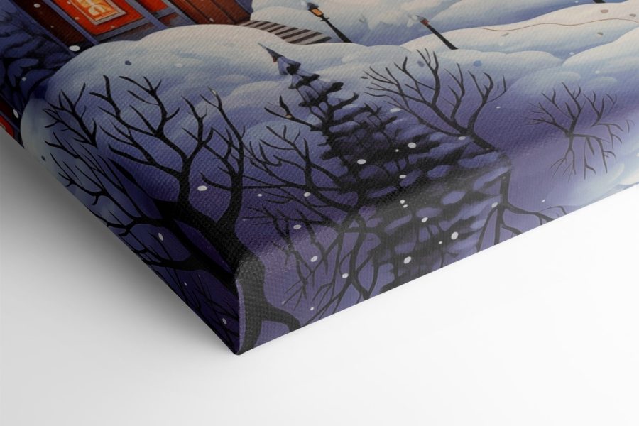 Schilderij van een besneeuwd dorp