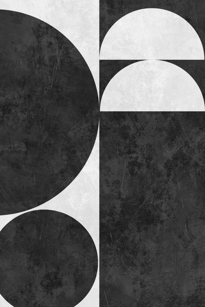 Black and white background with circles and a square
