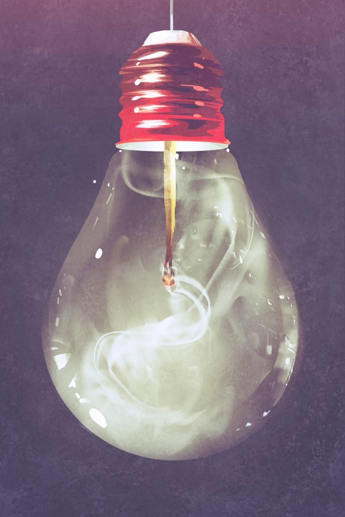 Light bulb with a fire