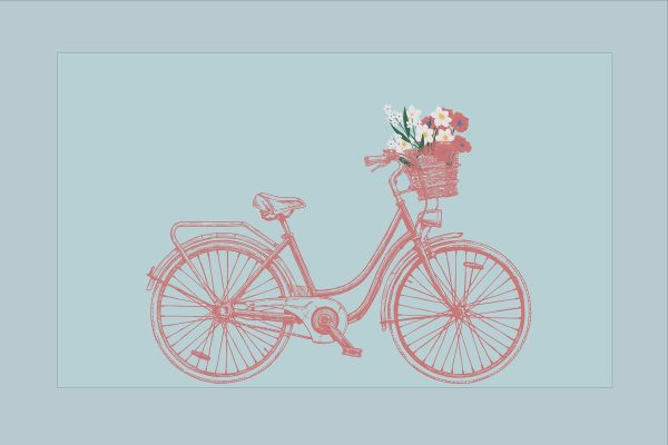 Fiets met bloemen in een mand Fiets met bloemen in een mand