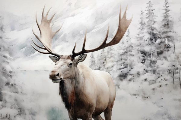 Eland met groot gewei in een besneeuwd bos Eland met groot gewei in een besneeuwd bos