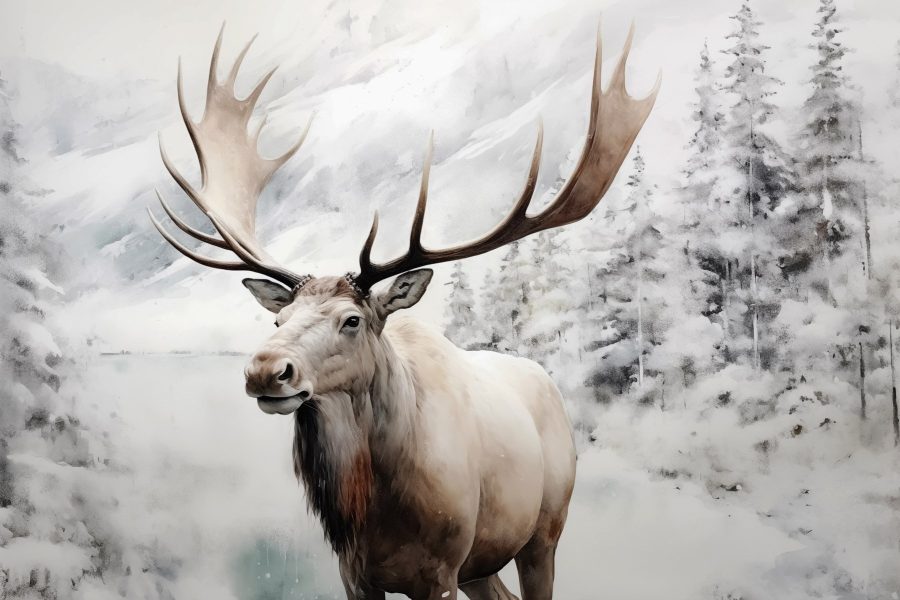 Eland met groot gewei in een besneeuwd bos