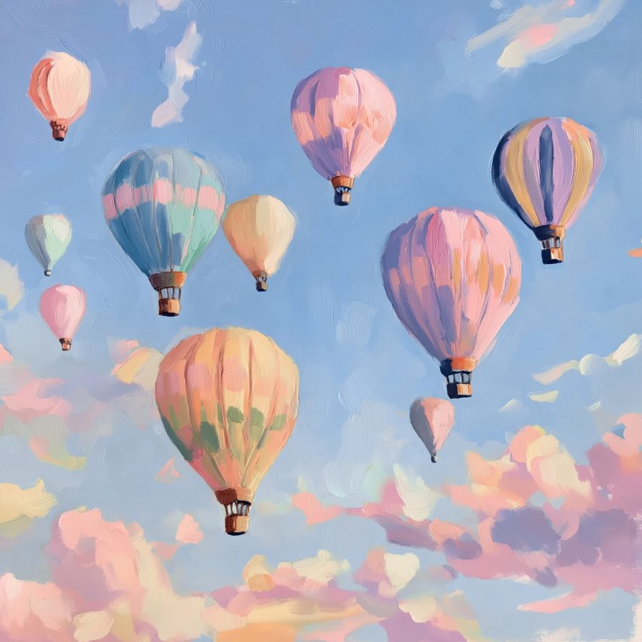 Groep heteluchtballonnen in de lucht Groep heteluchtballonnen in de lucht