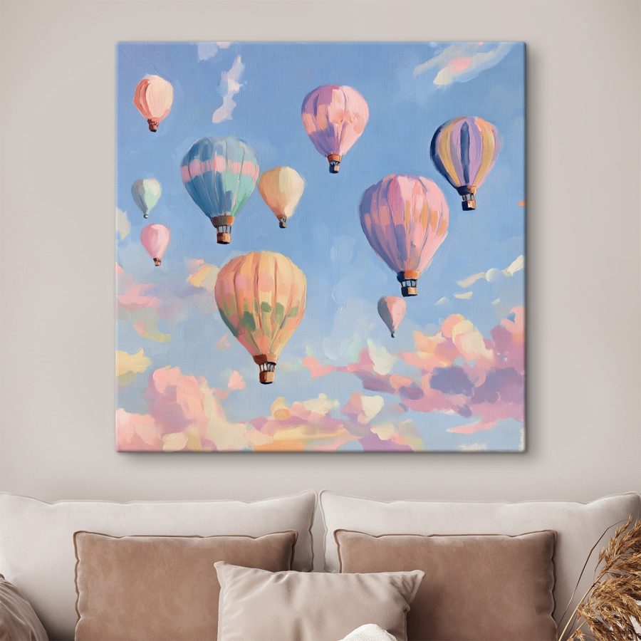Groep heteluchtballonnen in de lucht Groep heteluchtballonnen in de lucht