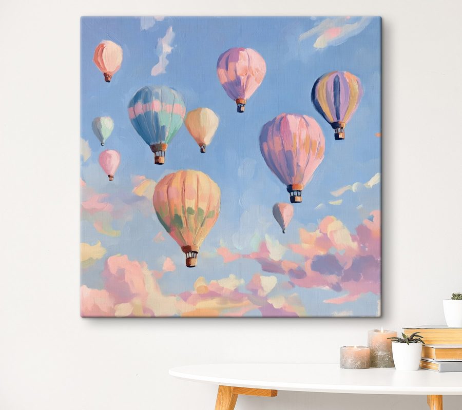 Groep heteluchtballonnen in de lucht Groep heteluchtballonnen in de lucht