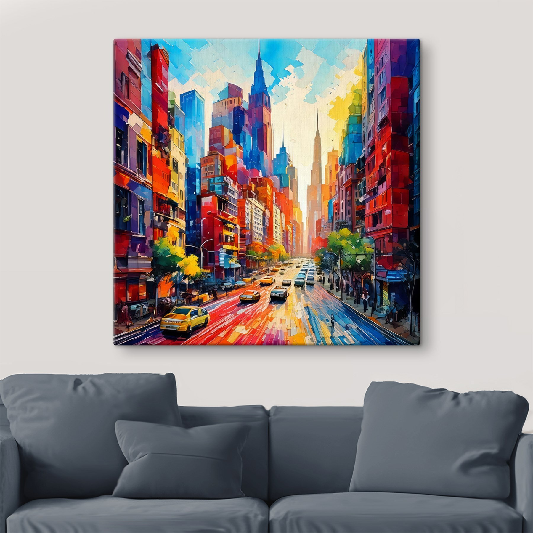 City street with cars and buildings