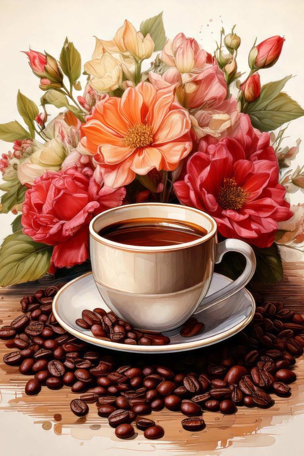 Kopje koffie en bloemen Kopje koffie en bloemen