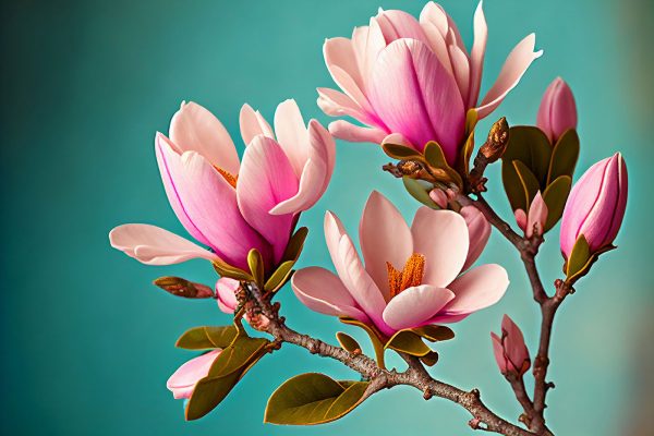 Magnolia's bloeien tegen een groenblauwe lucht Magnolia's bloeien tegen een groenblauwe lucht