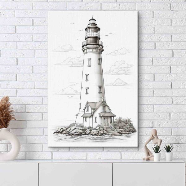 Vuurtoren met een huis en palmbomen Vuurtoren met een huis en palmbomen