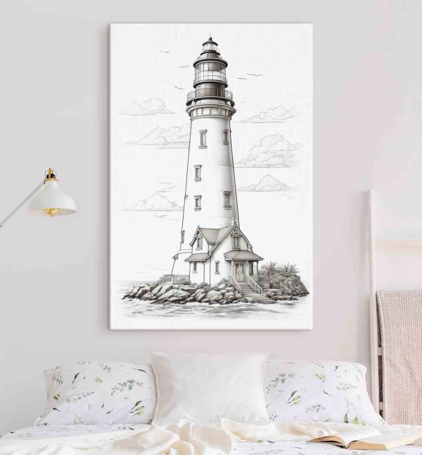 Vuurtoren met een huis en palmbomen Vuurtoren met een huis en palmbomen