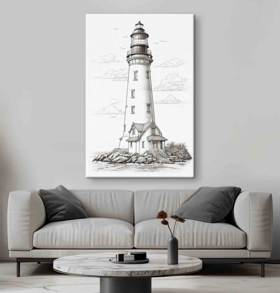 Vuurtoren met een huis en palmbomen