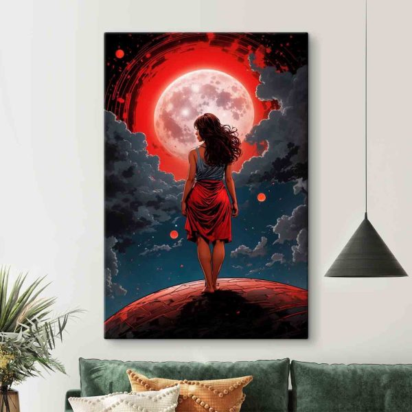 Vrouw kijkt naar de maan Vrouw kijkt naar de maan