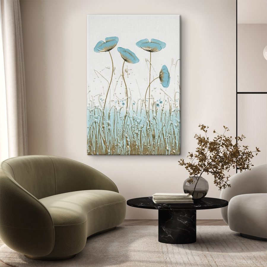 Schilderij van bloemen in een veld