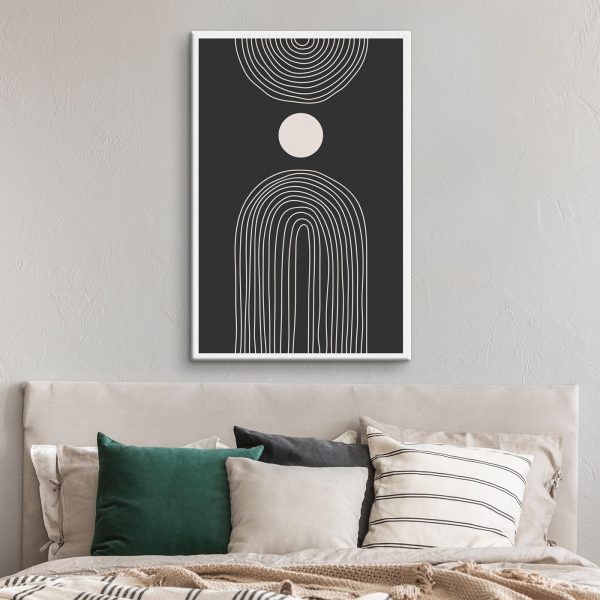 Zwart-wit poster met een witte cirkel en een zwart-witte regenboog Zwart-wit poster met een witte cirkel en een zwart-witte regenboog