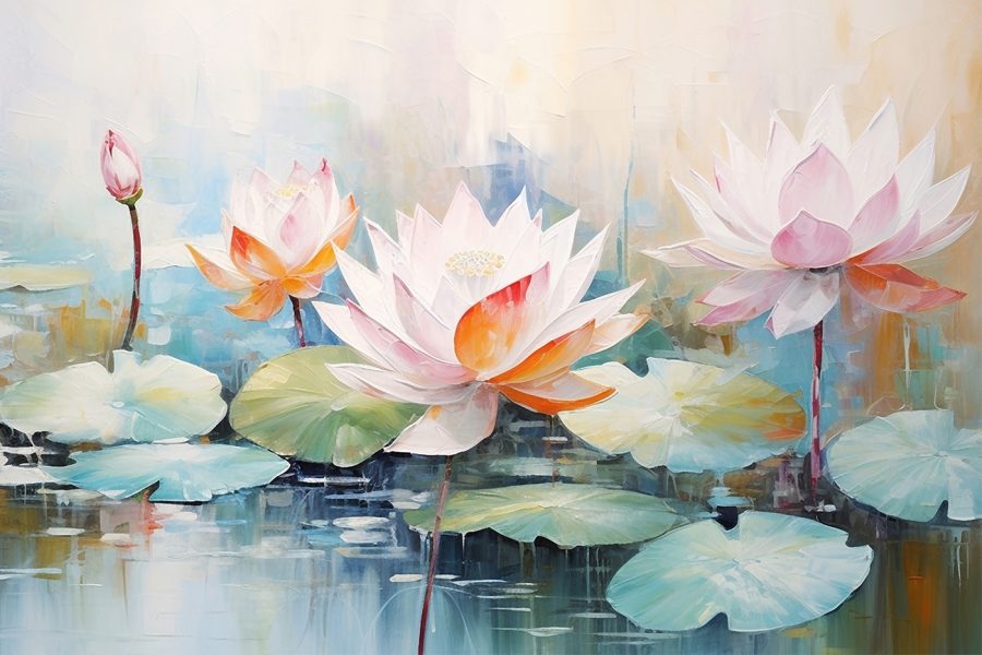 Painting of flowers on water Painting of flowers on water
