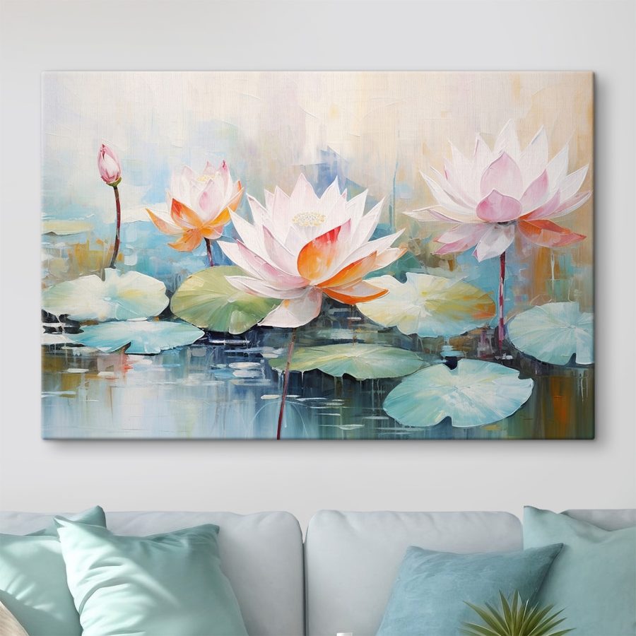Painting of flowers on water Painting of flowers on water