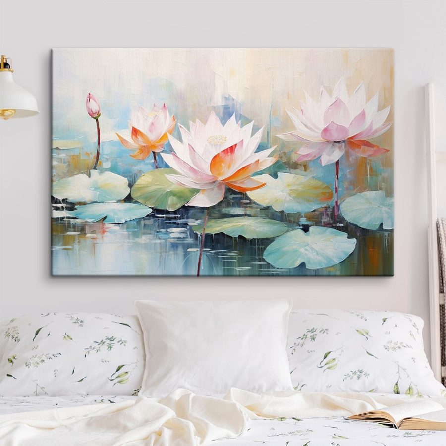 Painting of flowers on water Painting of flowers on water