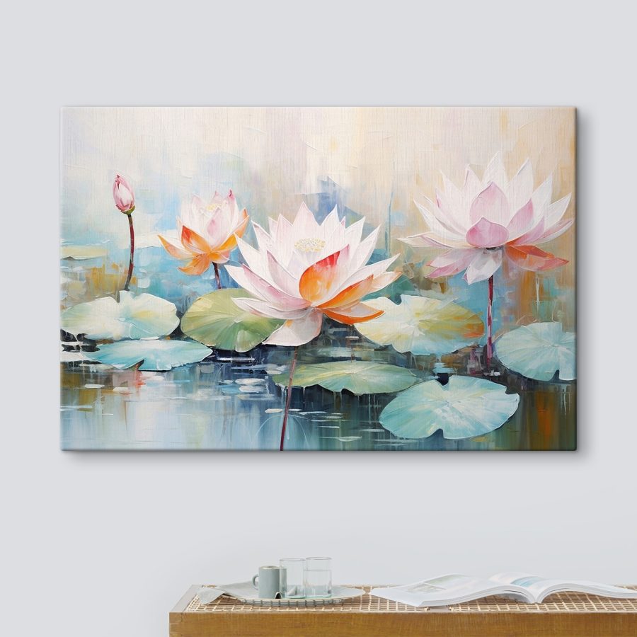 Painting of flowers on water Painting of flowers on water