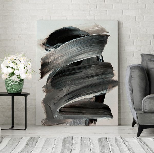 Zwart-wit penseelstreek Canvas Schilderijen Zwart-wit penseelstreek