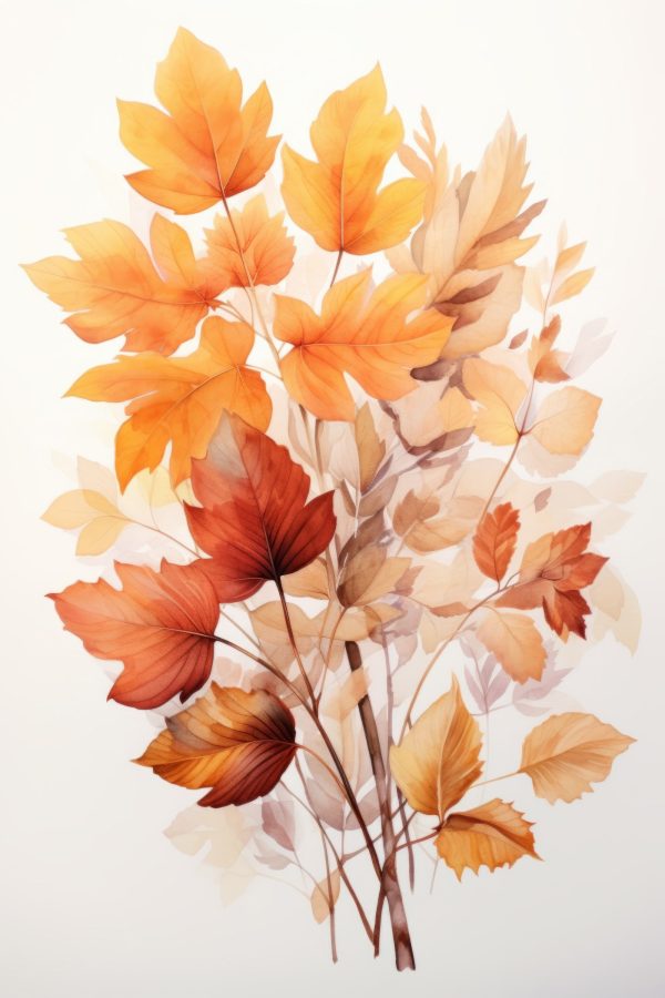 Schilderij van oranje en bruine bladeren Schilderij van oranje en bruine bladeren