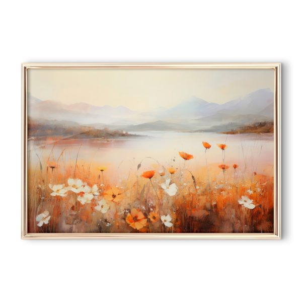Schilderij van bloemen bij een meer Schilderij van bloemen bij een meer