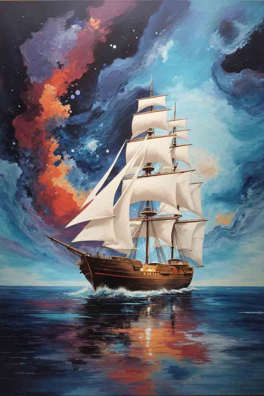 Schilderij van een schip in het water