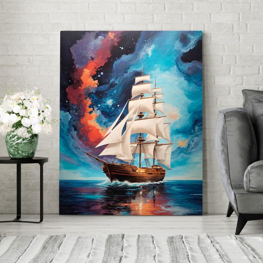 Schilderij van een schip in het water