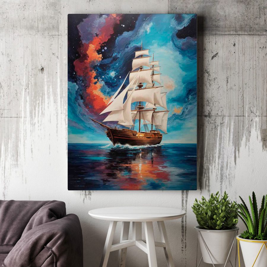 Schilderij van een schip in het water