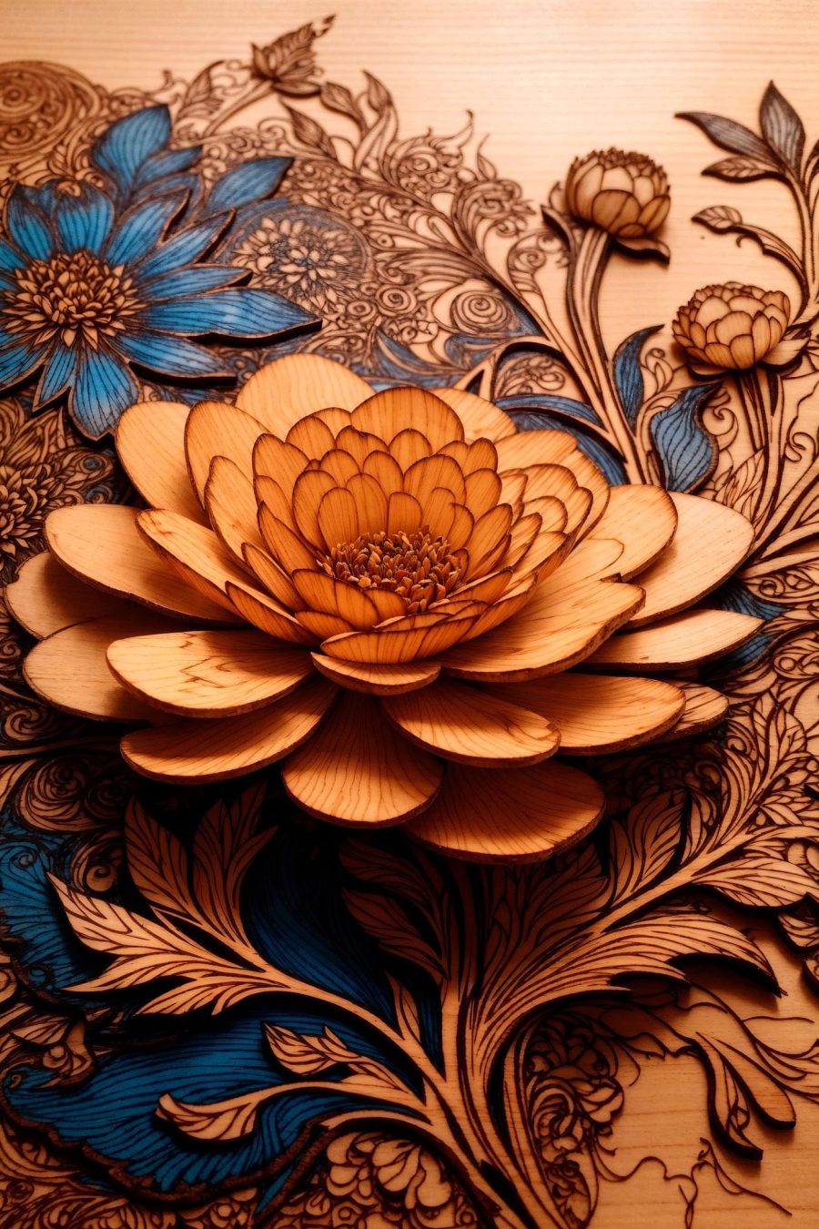 Houtsnijwerk van een bloem Houtsnijwerk van een bloem