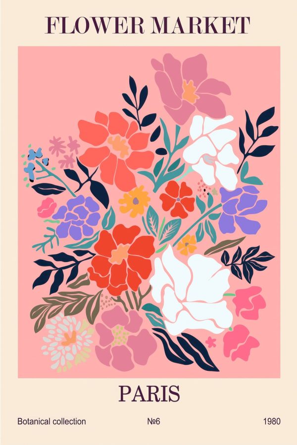 Kleurrijk bloemenschilderij op roze achtergrond Kleurrijk bloemenschilderij op roze achtergrond