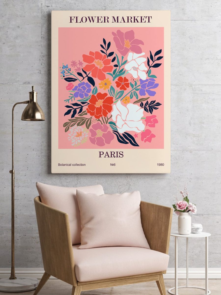 Kleurrijk bloemenschilderij op roze achtergrond