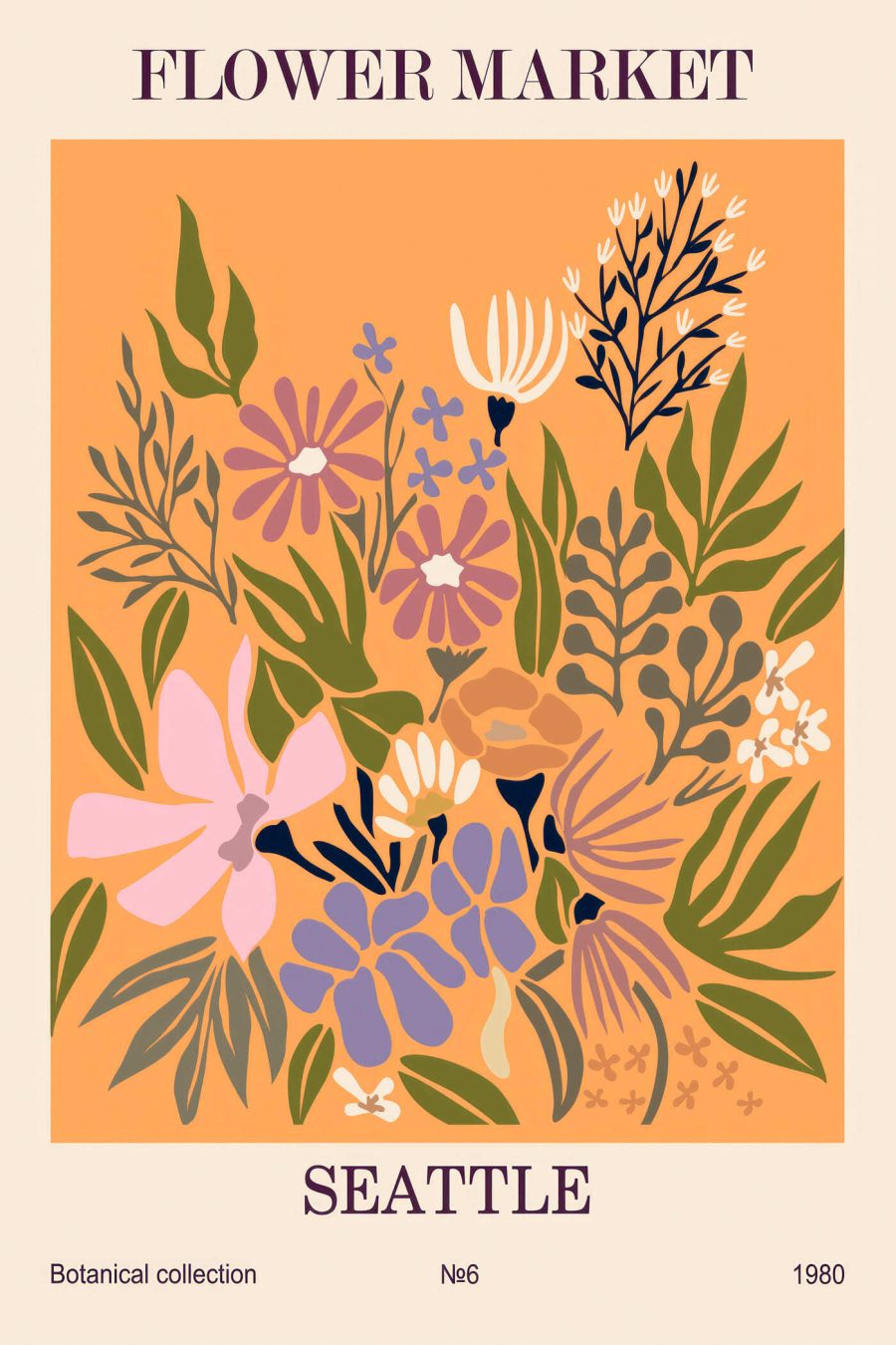 Kleurrijk bloemenontwerp op een oranje achtergrond