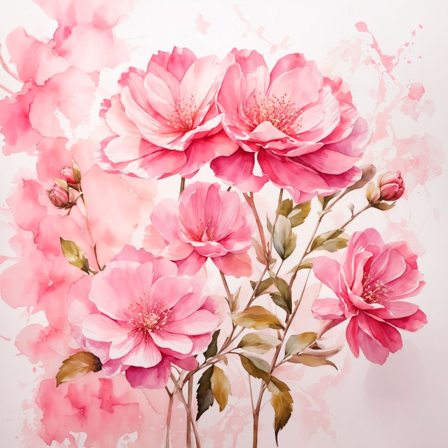 Schilderij van roze bloemen