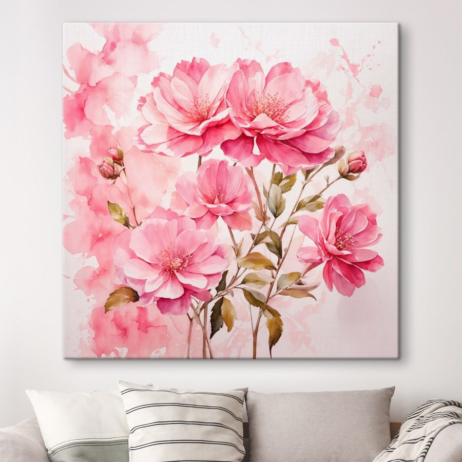 Schilderij van roze bloemen