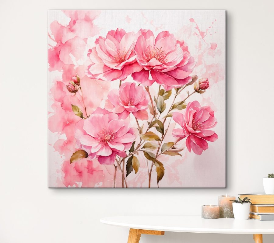 Schilderij van roze bloemen
