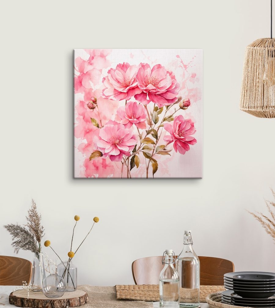 Schilderij van roze bloemen